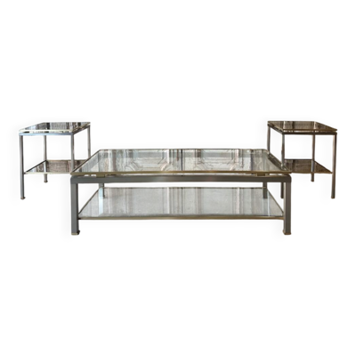 table basse et paire de bouts de canapé Guy Lefèvre pour Maison Jansen
