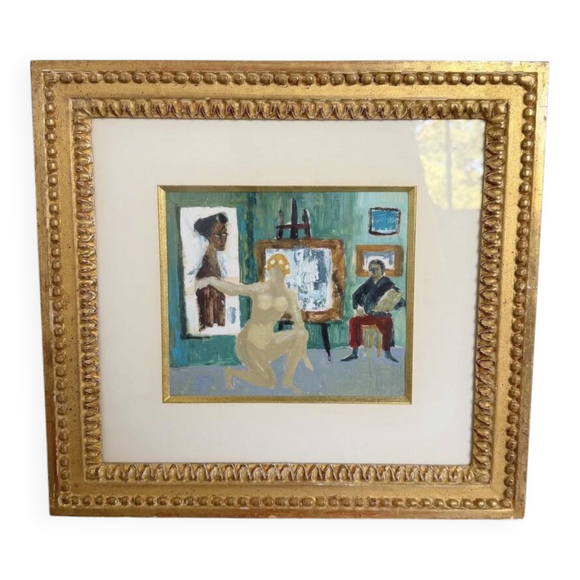 Framed nude oil painting