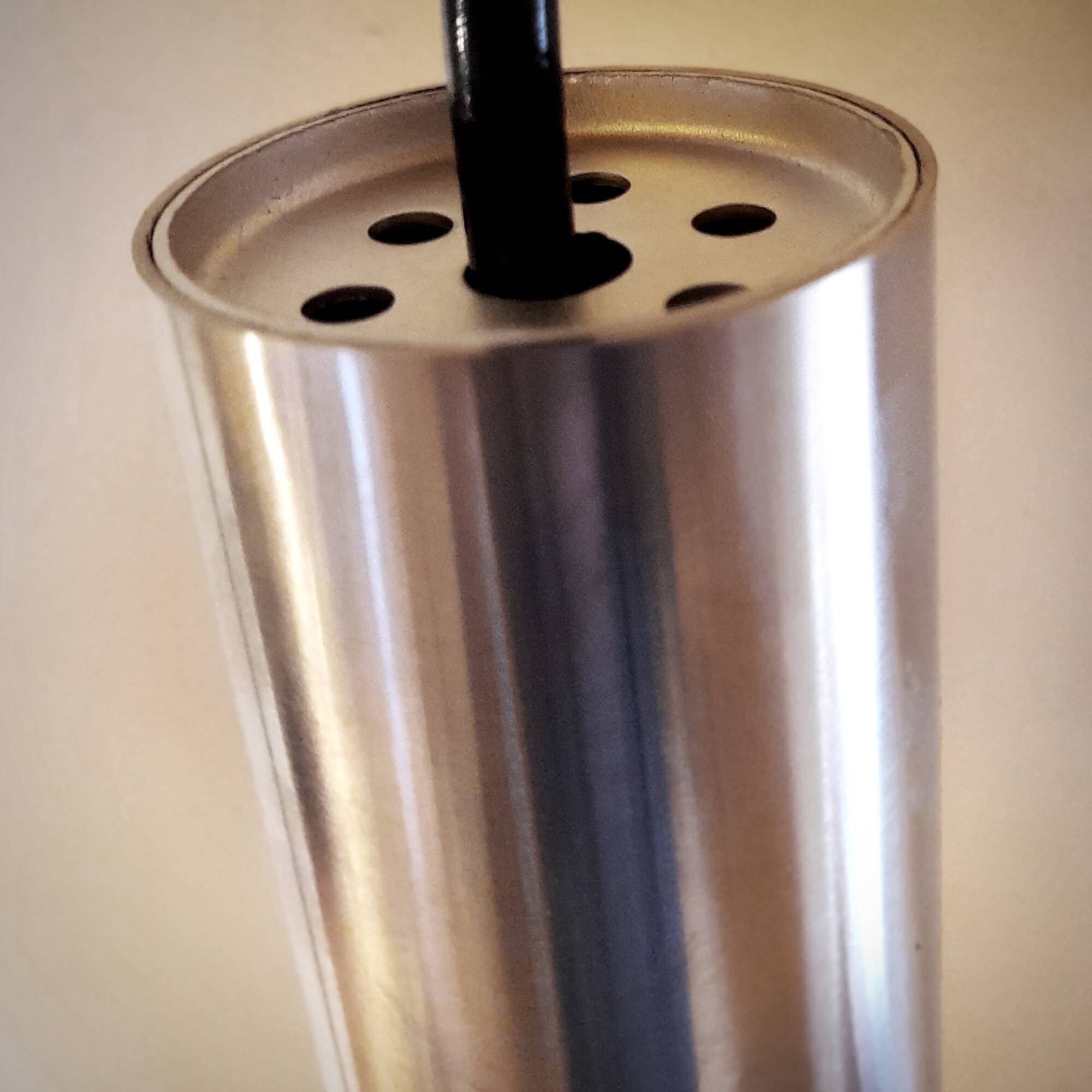 Pair of still tube pendant lights in polished stainless steel, 1970s, new