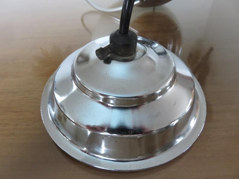 Hanging lamp Bauhaus white opaline ball and chrome metal 30 40 years