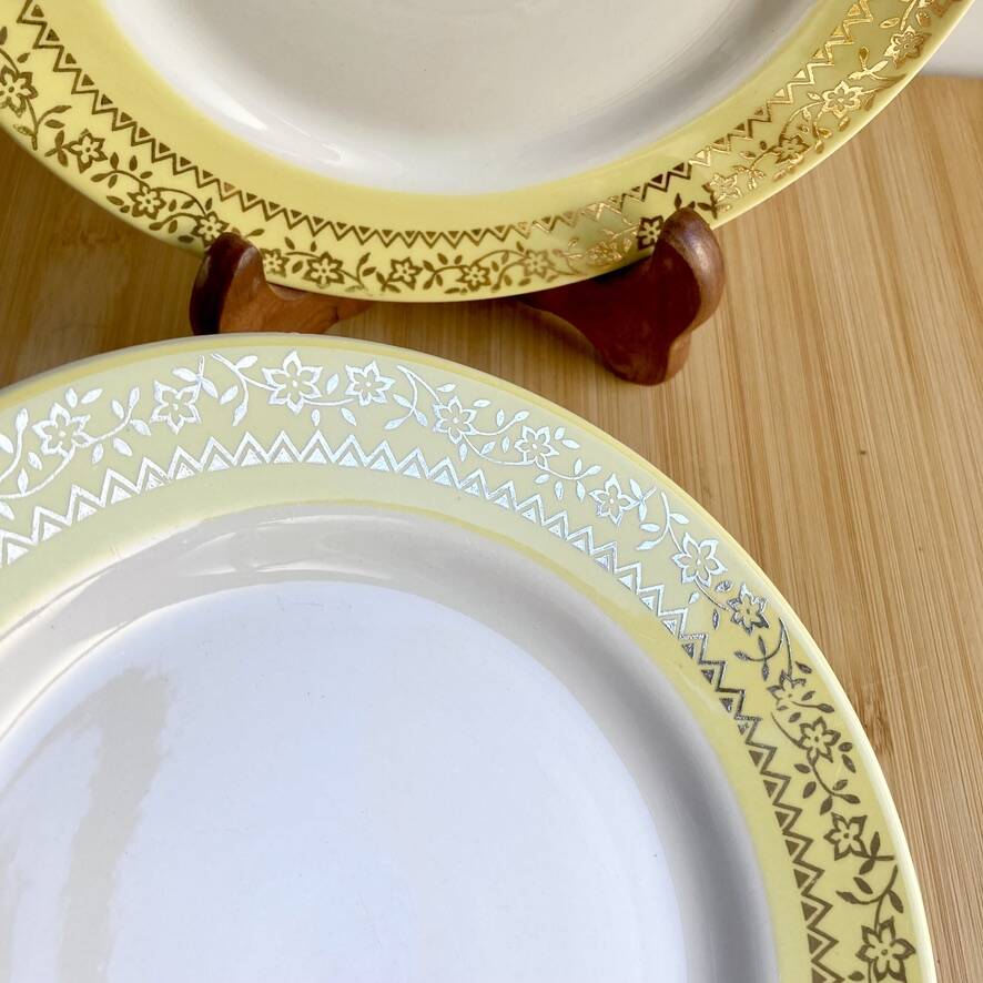 8 vintage yellow dessert plates