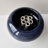 Magnificent blue ceramic flowerpot vase signed (pictogram with identification)