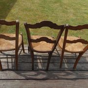 Lot of 3 old wooden chairs with straw seats