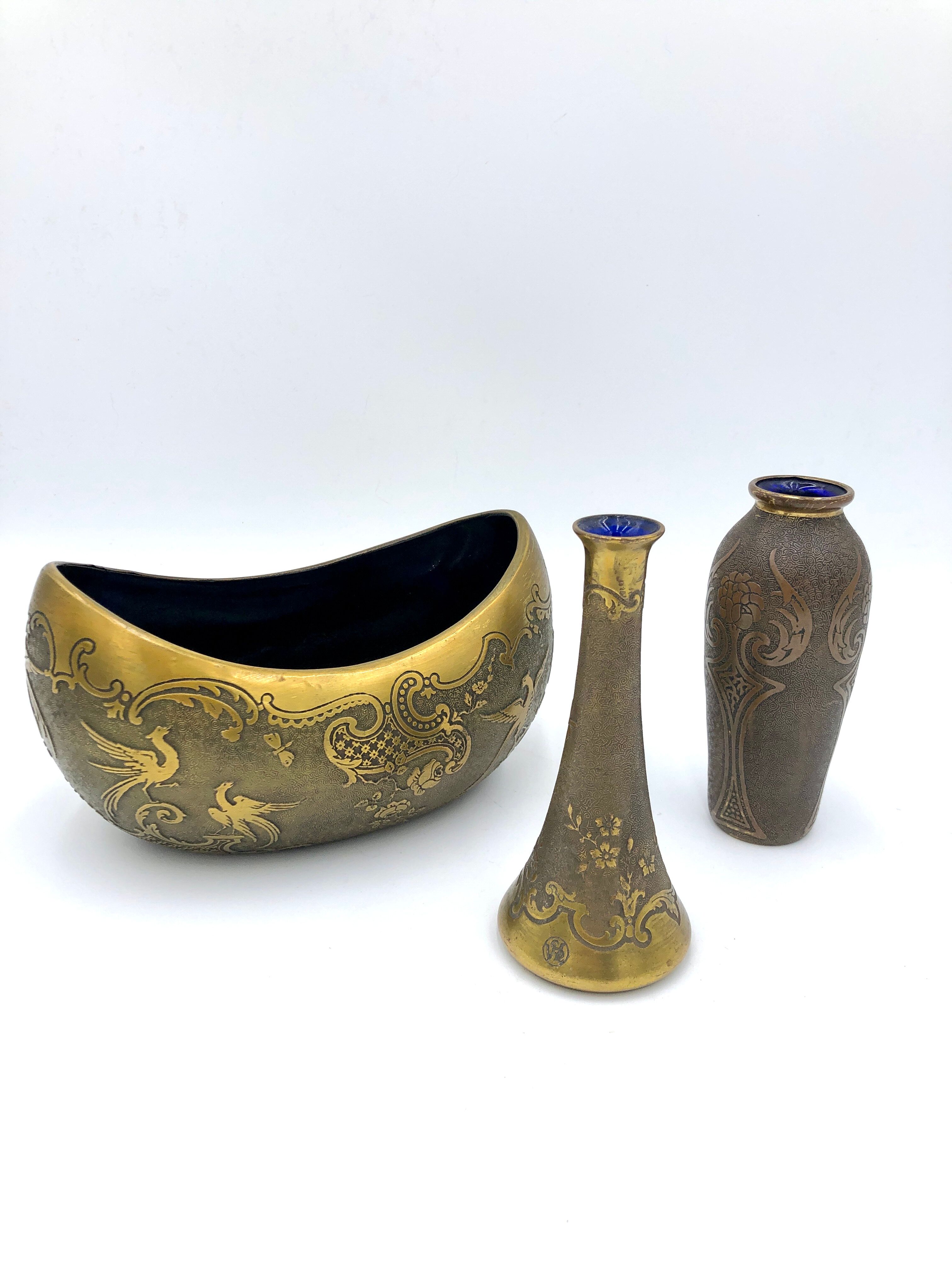 Crystal and copper shuttle cup Léon Ledru Val Saint Lambert