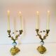 19th century candle holders in gilded bronze and porcelain