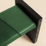 Maërl bench, sepia model, ebonized chestnut and green leather