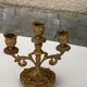 Old chiseled brass chandelier, 3 candlesticks, baroque floral pattern
