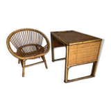 Bureau enfant en rotin avec son fauteuil