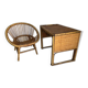 Bureau enfant en rotin avec son fauteuil