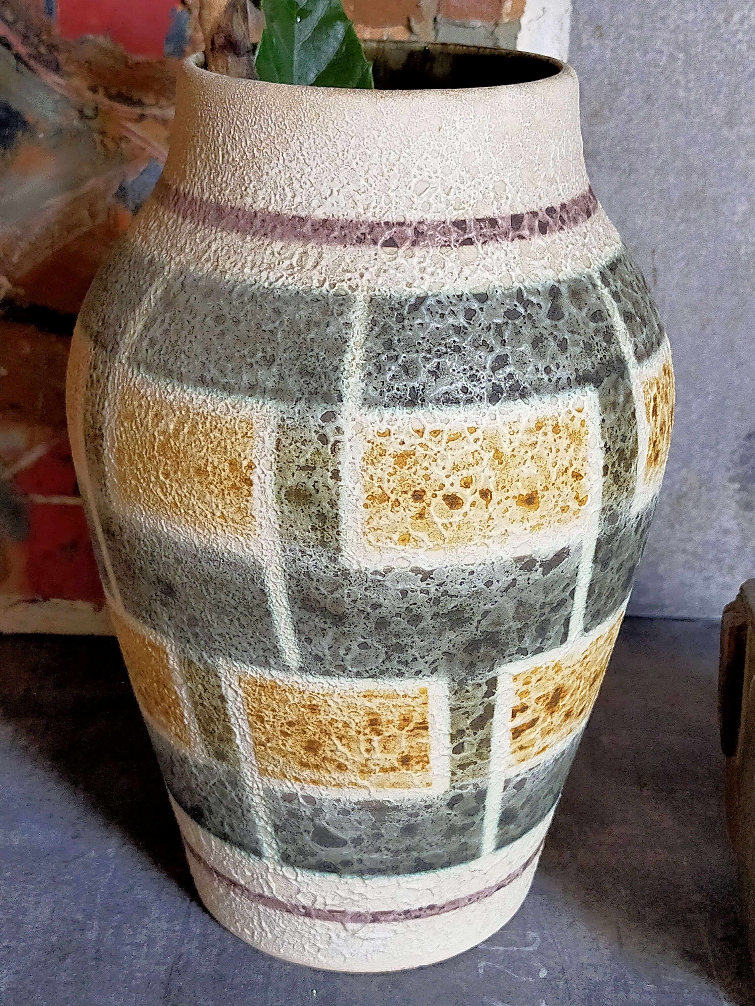West-Germany vintage ceramic vase washes with graphic pattern