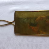 Old brass mirror rectangular shape to hang/hand-facing 35x22cm