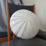Vintage Murano glass globe flush mount filigree stipes | retro white lighting hand-crafted glass | Italian vintage lighting MCM home decor
