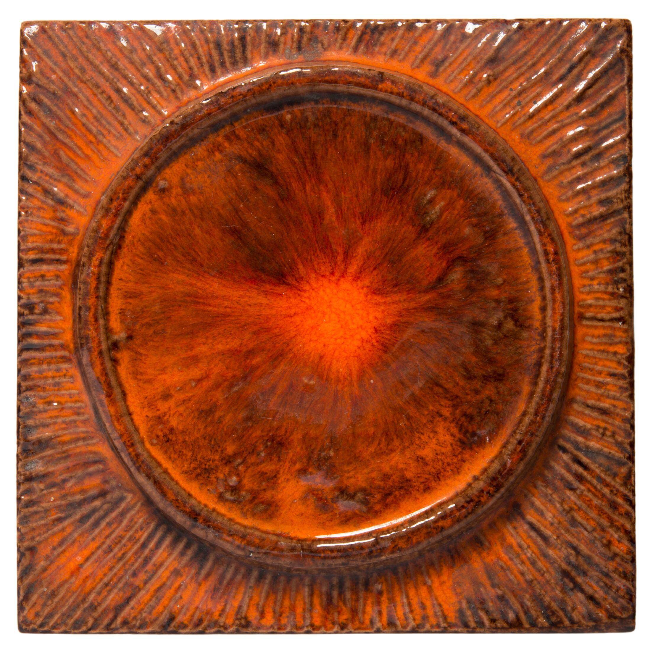 Vintage deep orange ceramic decorative plate, Italy, 1960s