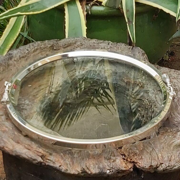 Round tray silver metal 70s