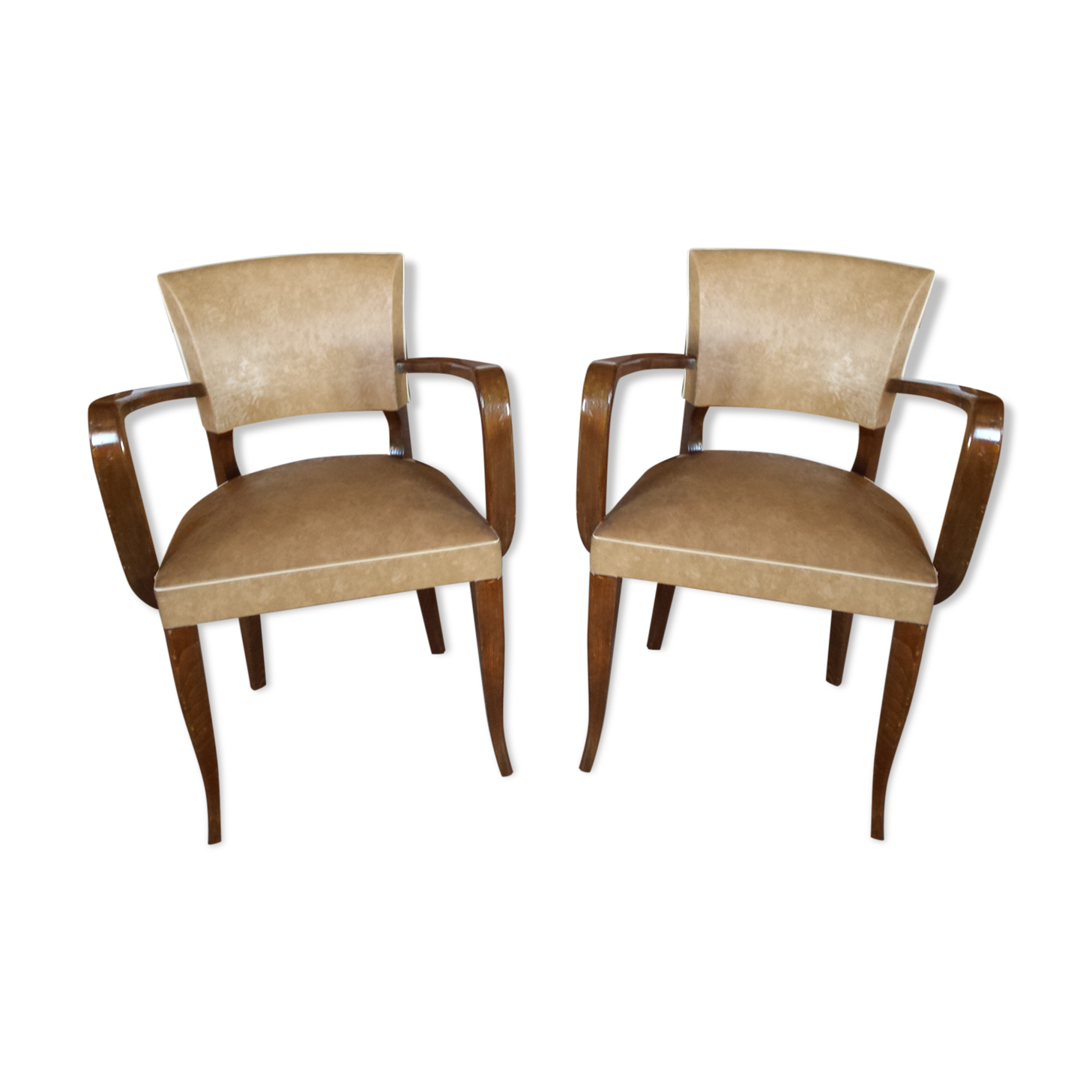 batch of 2 bridge chairs, golden beige color