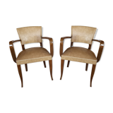 batch of 2 bridge chairs, golden beige color