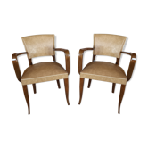 batch of 2 bridge chairs, golden beige color