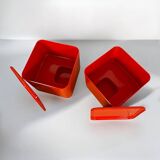 Pair of 70s trolley tables dime longato in glossy red