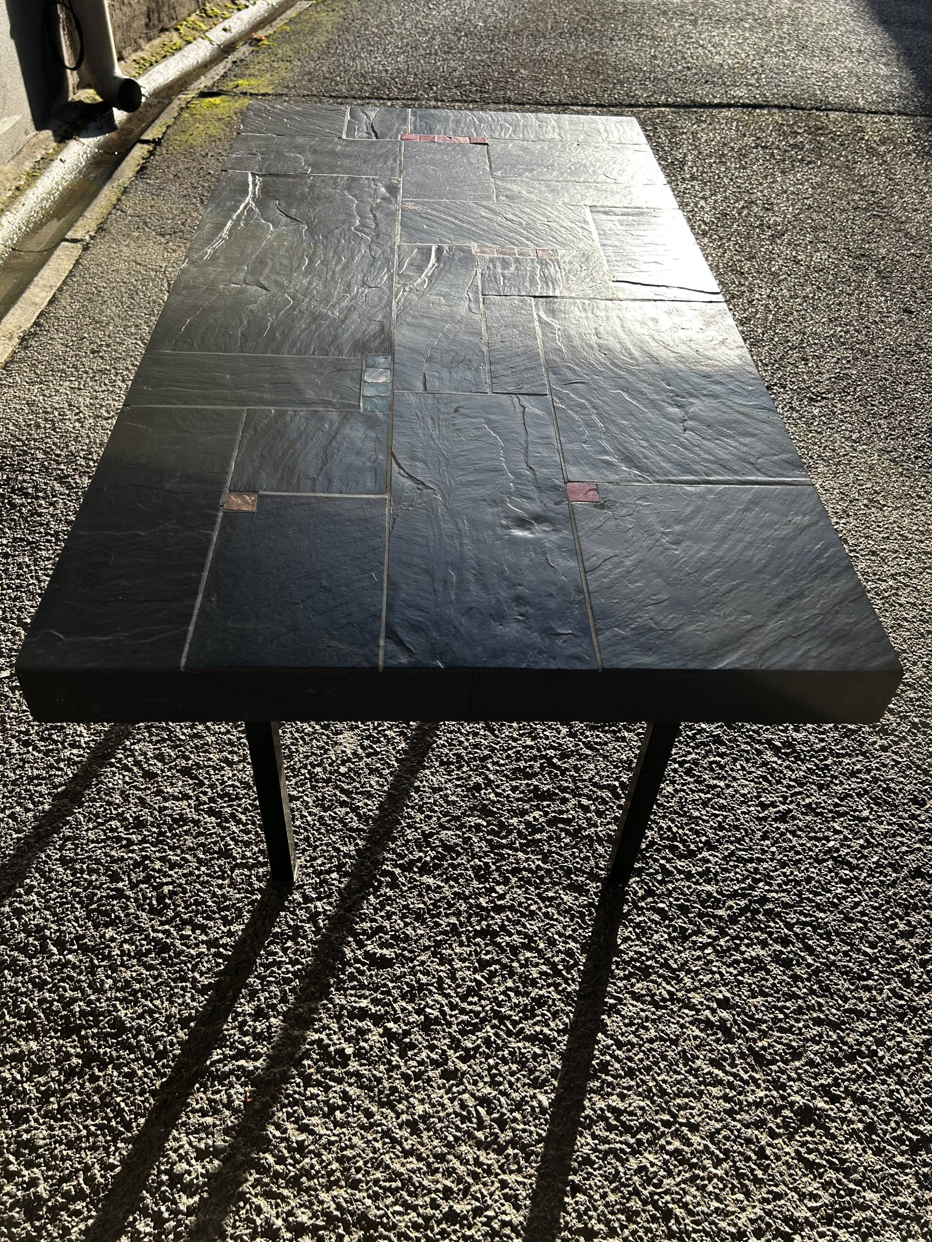 Vintage slate coffee table by Pierre Lèbe, 1960