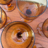 Set of 6 vintage stemmed glasses in smoked bubble glass – Amber glasses ann