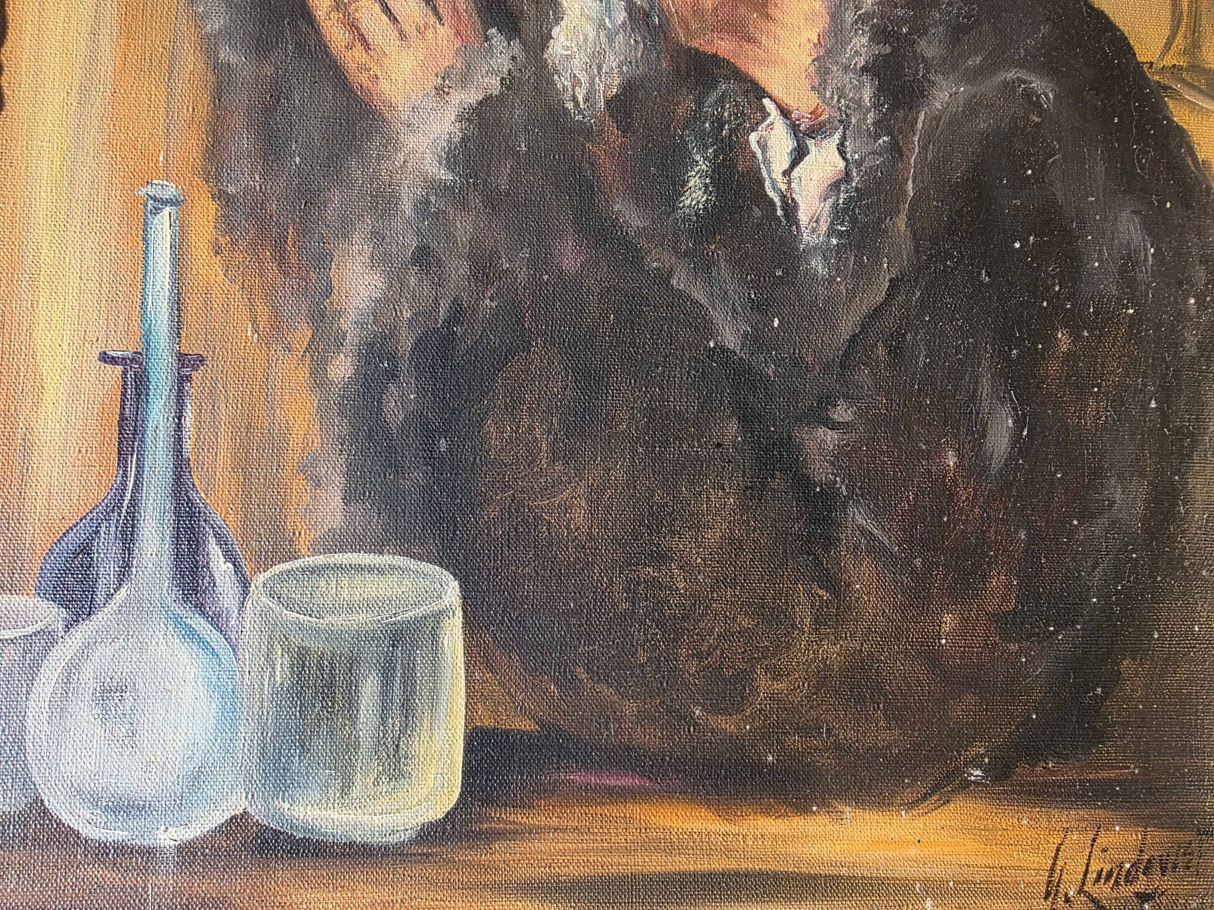 Vintage Mid-Century Alchemist Oil Painting