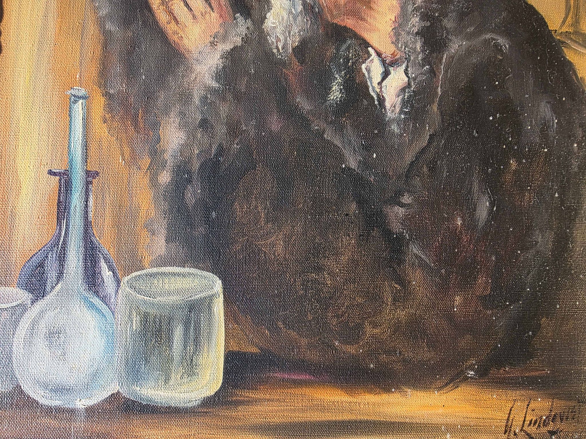 Peinture à l'huile alchimiste vintage du milieu du siècle