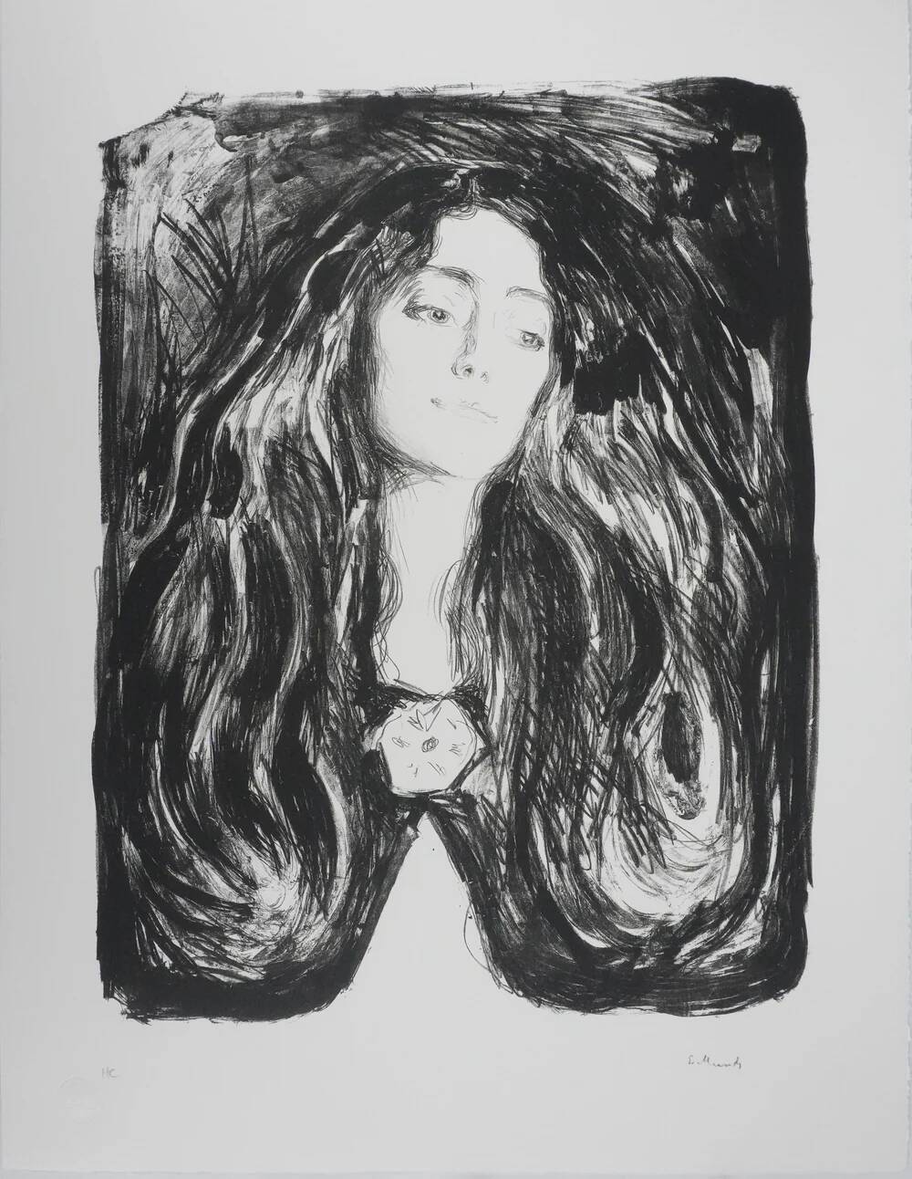 Edvard Munch: Brooch, Eva Mudocci, signed lithograph