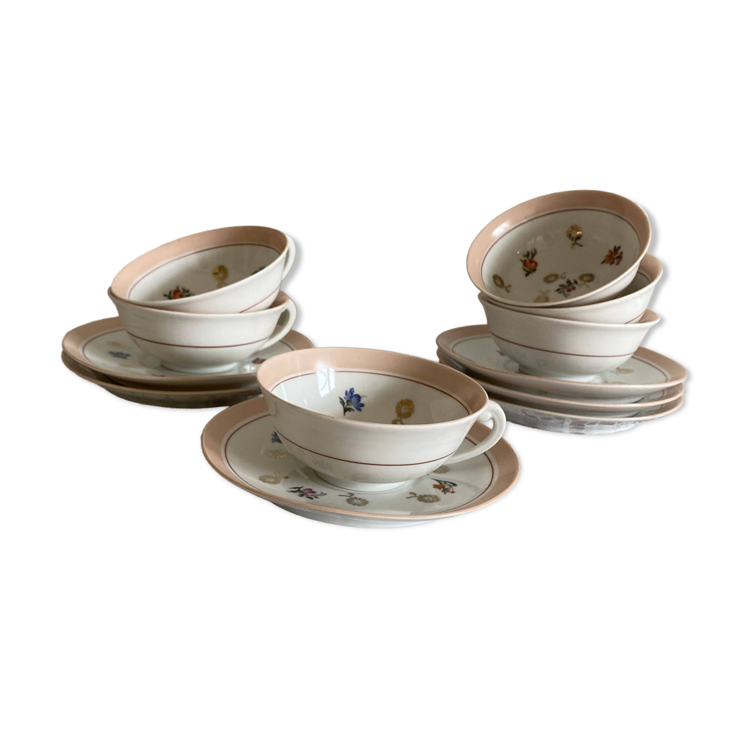 Set of 6 coffee, tea, chocolate cups, antique Limoges porcelain