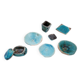 Set of decorative turquoise ceramics "Fond d'Atelier" - N.Lebrun - Belgium 1970s