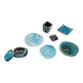 Set of decorative turquoise ceramics "Fond d'Atelier" - N.Lebrun - Belgium 1970s