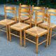 6 Scandinavian chairs in solid wood and straw, 1980