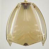 French ceiling light in gold metal with 4 decorative glass panels.