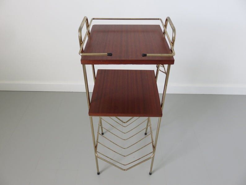 Sellette in gold metal and wood, 50/60s