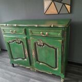 Buffet style Louis XV green and golden cerusé.
