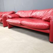 Leather Maralunga sofa set by Vico Magistretti for Cassina, 1980s