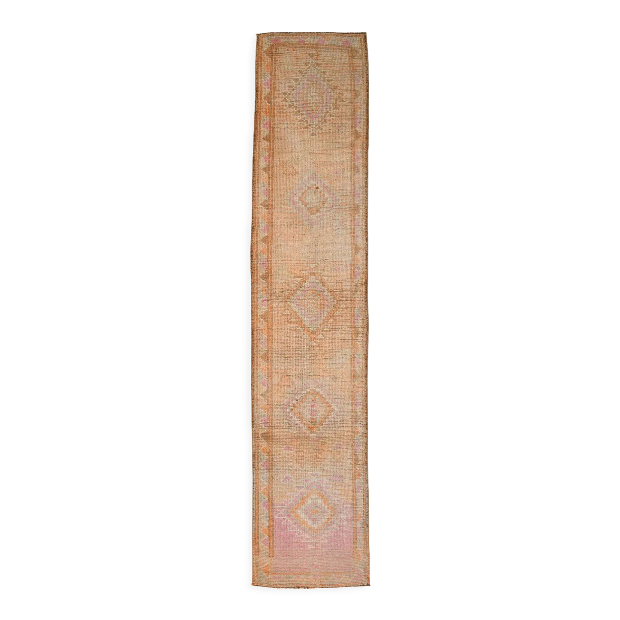 3x13 pale pink & orange turkish runner rug 82x403cm