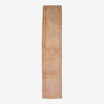 3x13 pale pink & orange turkish runner rug 82x403cm