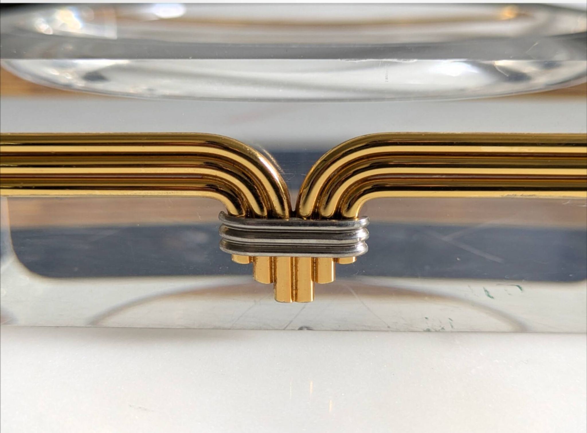 Lucite and brass catchall attributed to Claude Malle/Maison Roméo.