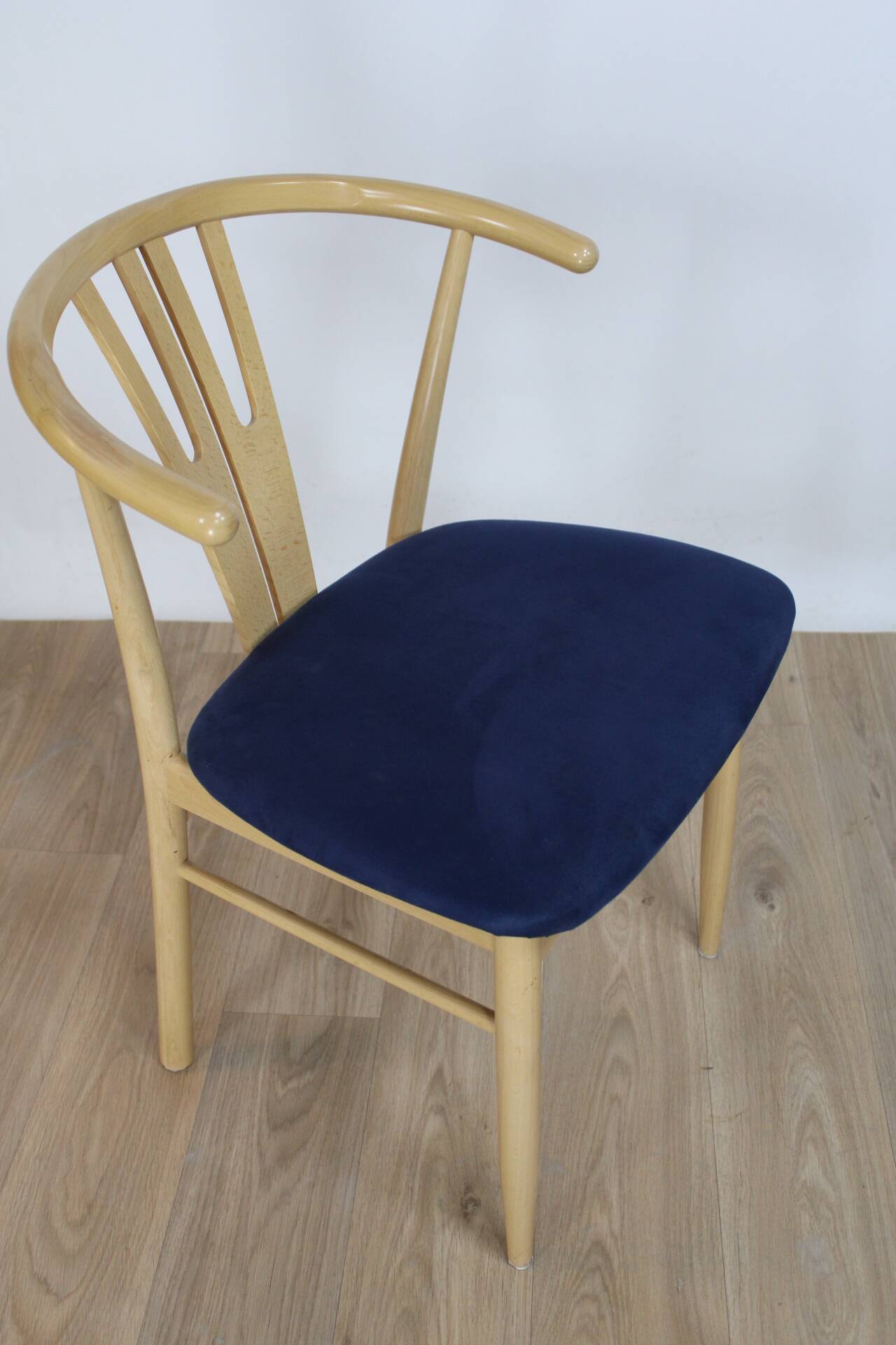 Vega chair by Reydeberg blue alcantara top light oak frame 1990 Denmark
