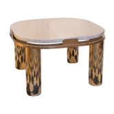 Travertine side table and vintage brass