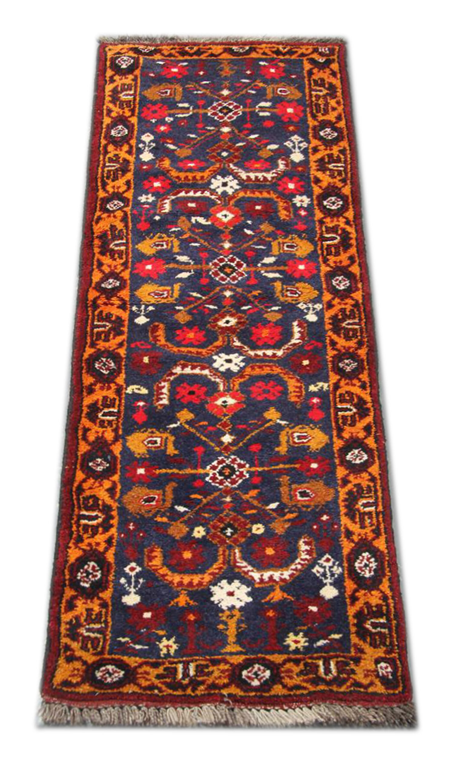 Traditional blue tribal runner rug handmade oriental wool carpet runner 140x215cm
