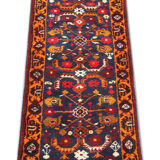 Traditional blue tribal runner rug handmade oriental wool carpet runner 140x215cm