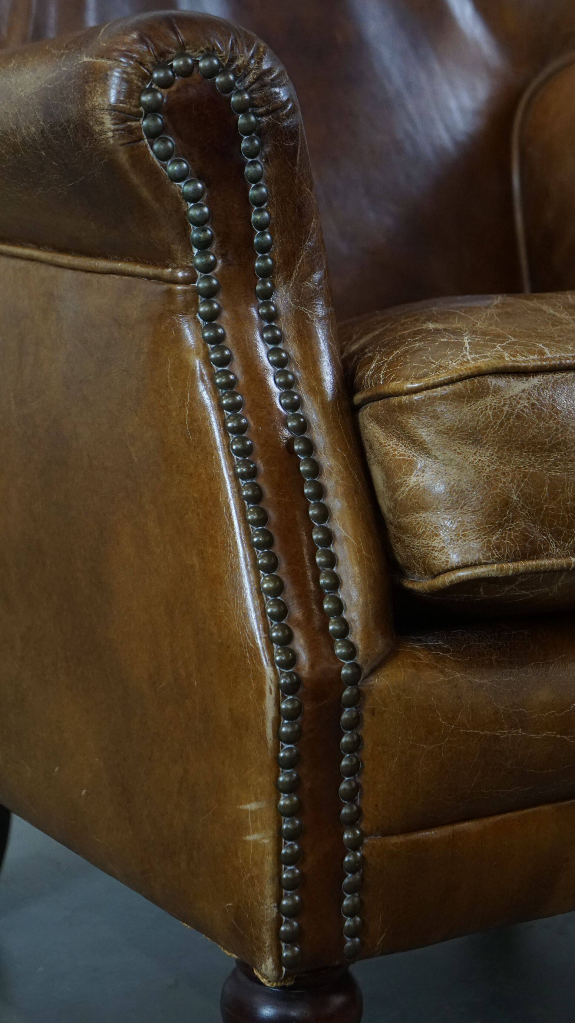 Cognac-colored subtle armchair