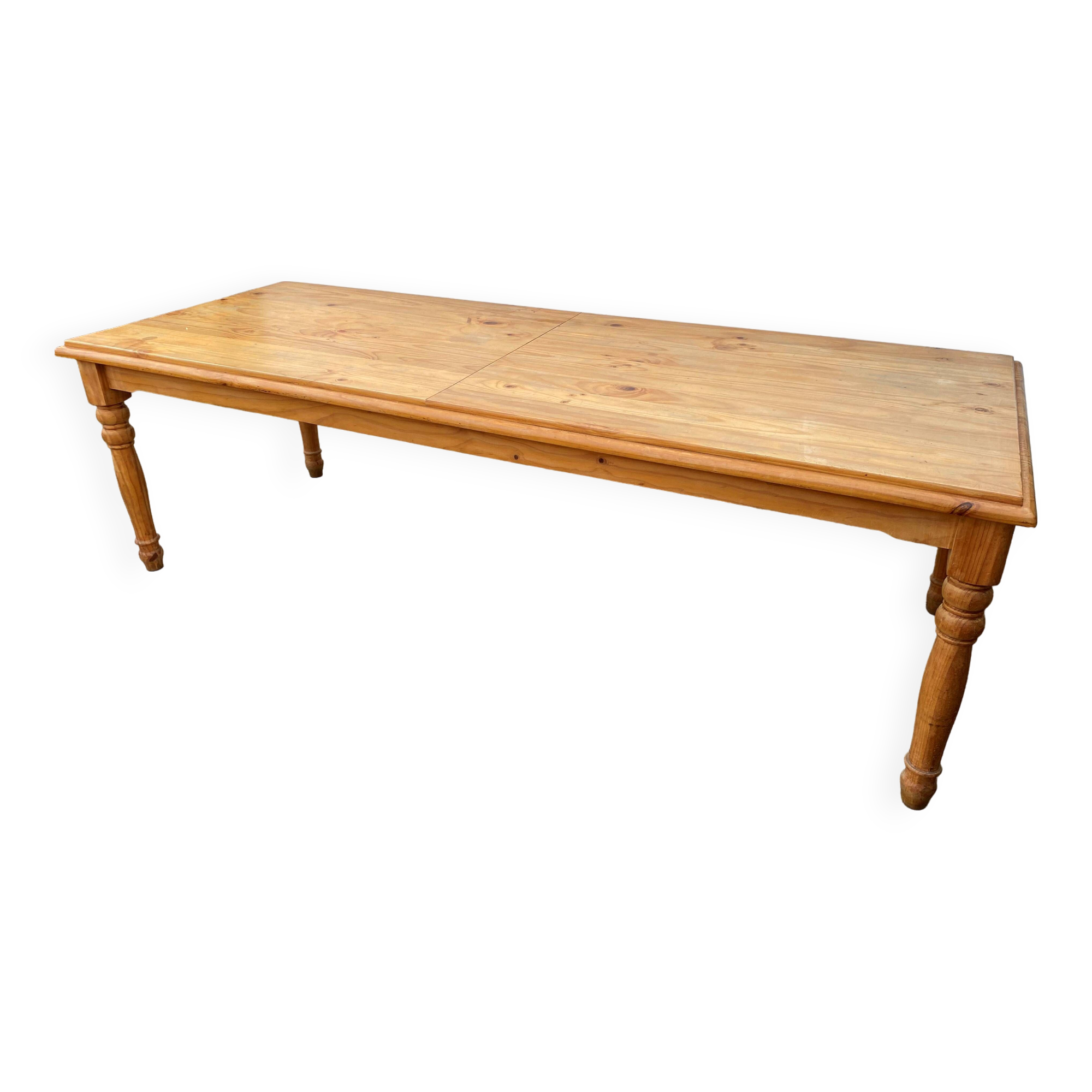 Large farmhouse dining room table 250cm in solid pine turned legs 1990