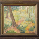 Impressionist wooded landscape with flowers