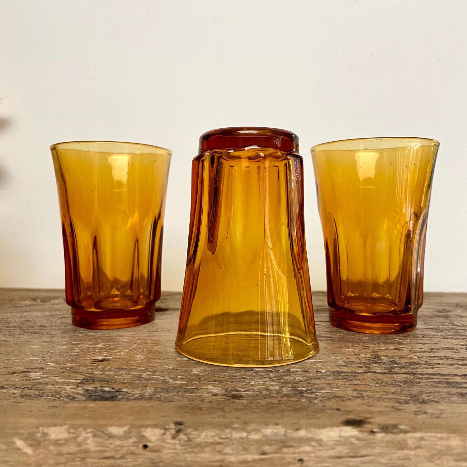 6 vintage amber glasses