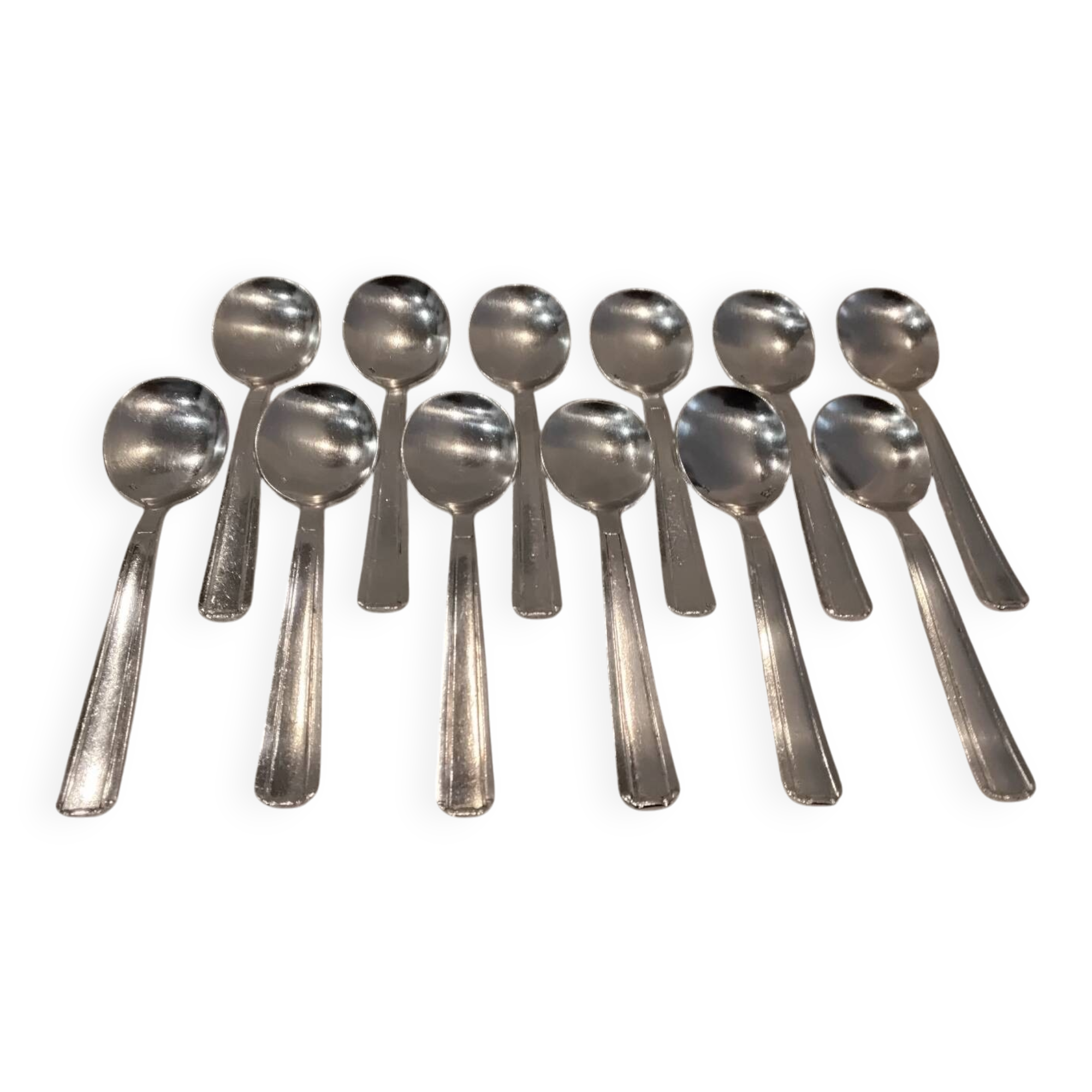 12 silver-plated metal ice scoops, Art Deco style, silversmith SOH