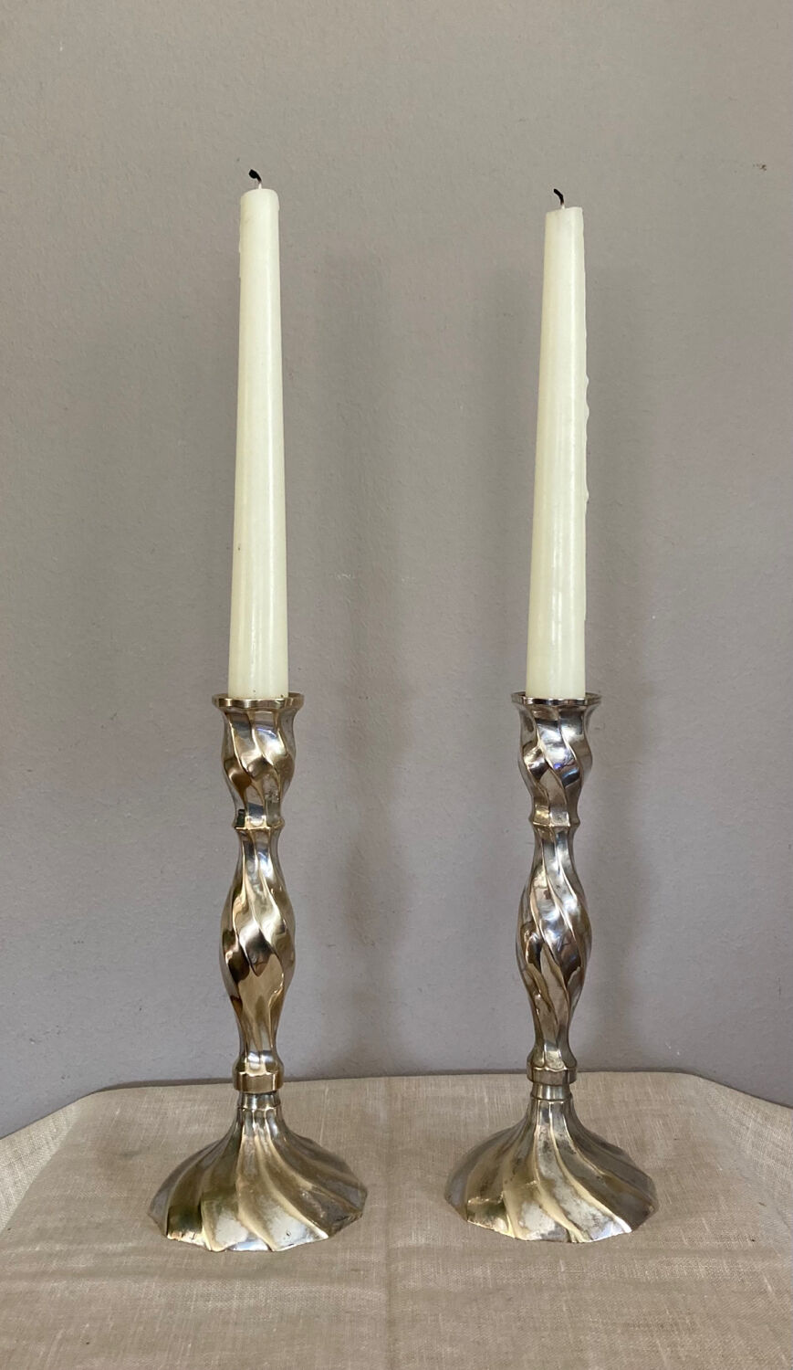 Twisted candlesticks in silver brass early twentieth century