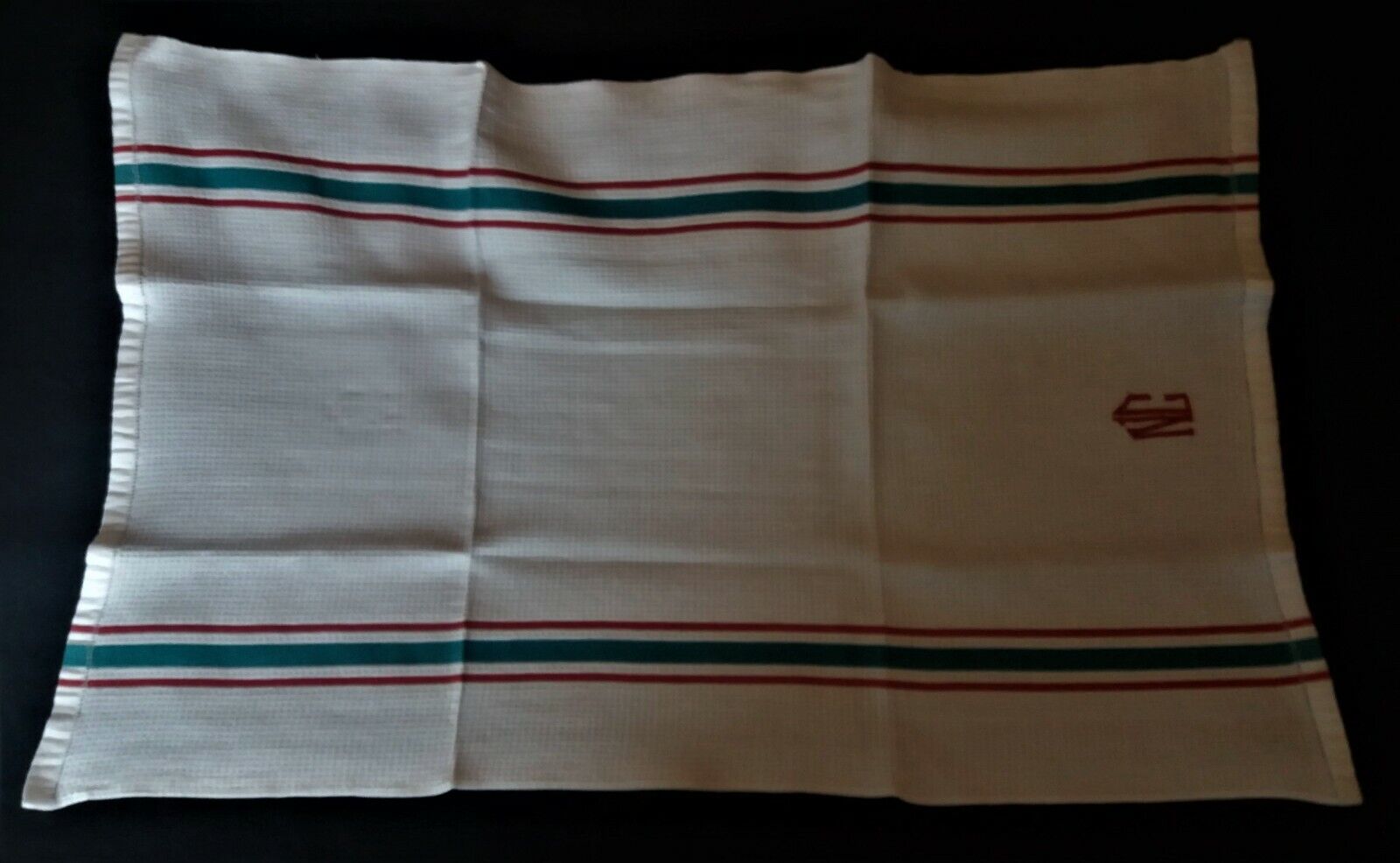 Set of ten antique cotton honeycomb towels hand-embroidered figure