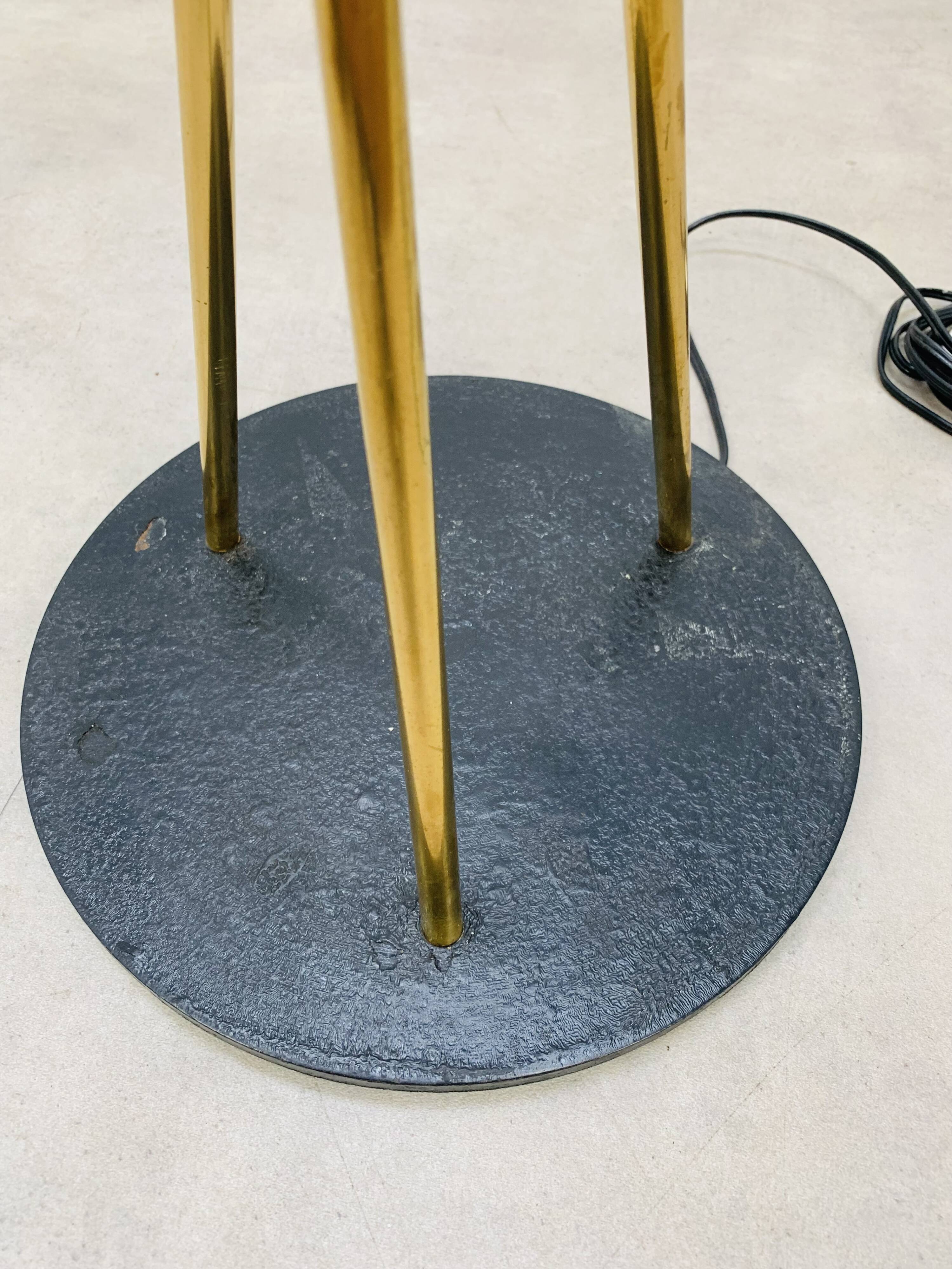 Floor lamp 3 arms 50 years brass and black lacquer for house Arlus